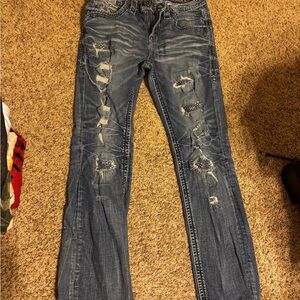 Men’s Rock Revival Distressed Gray Skinny Jeans